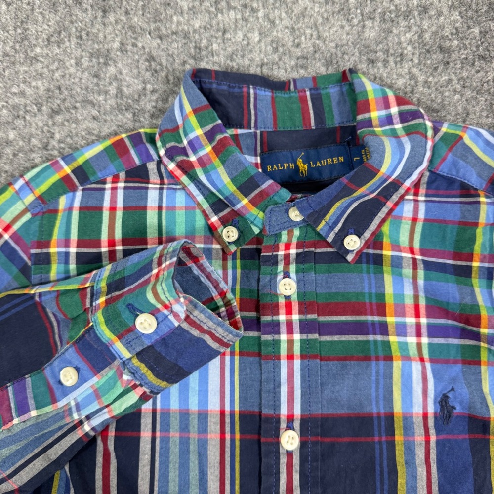 Ralph Lauren Plaid Button Down Shirt Kids Size 7 Multi Color Cotton EUC